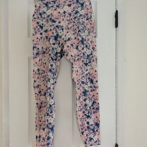 Women's Pink And Blue Floral Print Leggings Size Small Activewear Athleisure
